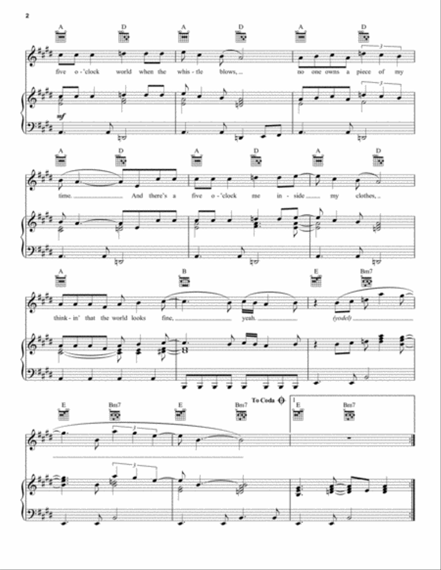 Five O'Clock World Piano, Vocal, Guitar scores gallery preview page 2