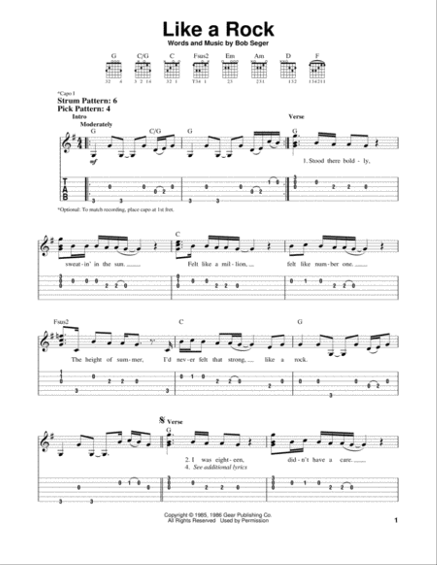 Like A Rock Like A Rock Acoustic Guitar scores gallery preview page 1