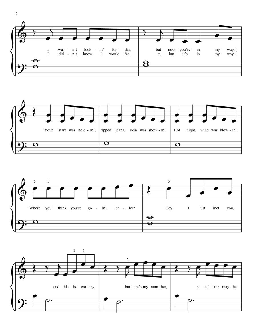 Call Me Maybe Easy Piano scores gallery preview page 2