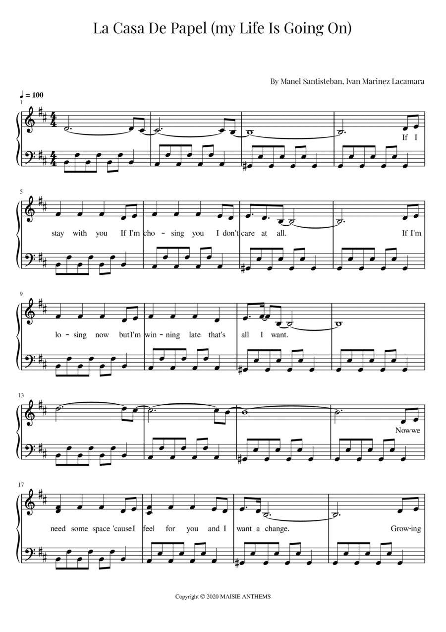 La Casa De Papel (my Life Is Going On) Easy Piano scores gallery preview page 1