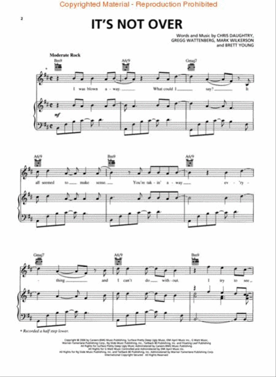 It's Not Over Piano, Vocal, Guitar scores gallery preview page 2