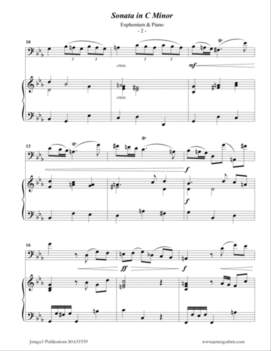 Telemann: Sonata in C Minor for Euphonium & Piano Brass Duet scores gallery preview page 2