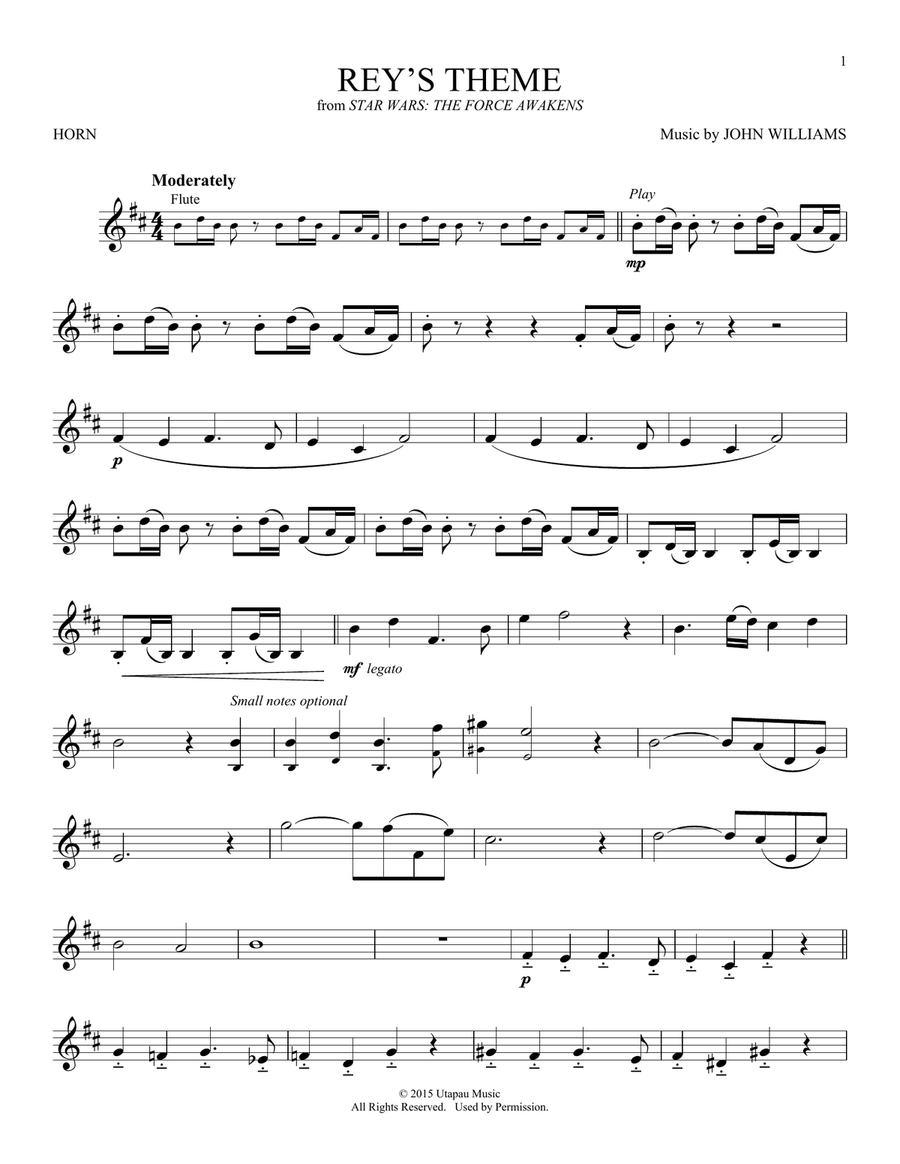 Rey's Theme (from Star Wars: The Force Awakens) Horn Solo scores gallery preview page 1