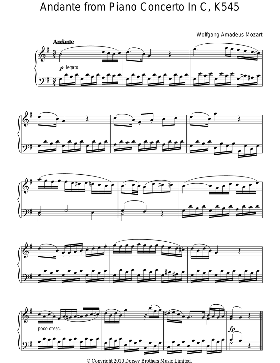 Andante (from Piano Sonata In C, K545) Piano Solo scores gallery preview page 1