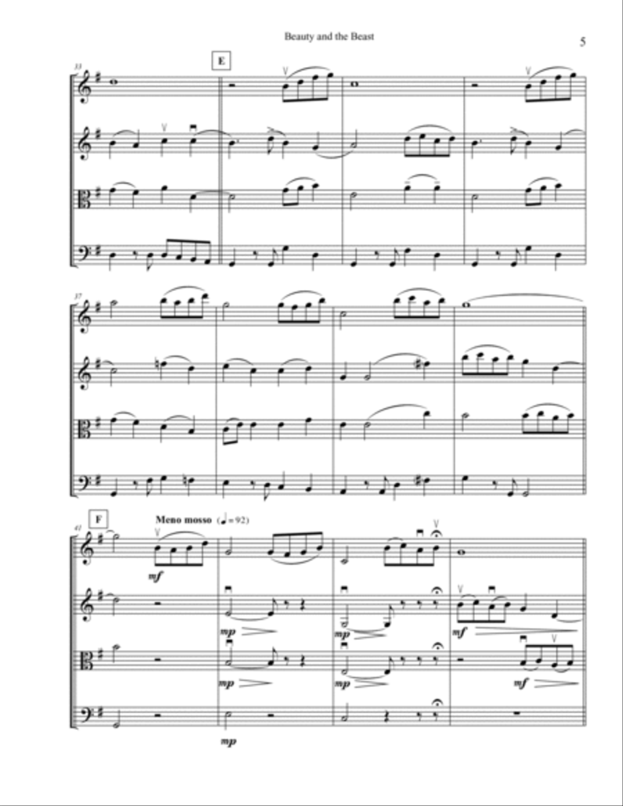 Beauty And The Beast String Quartet scores gallery preview page 5