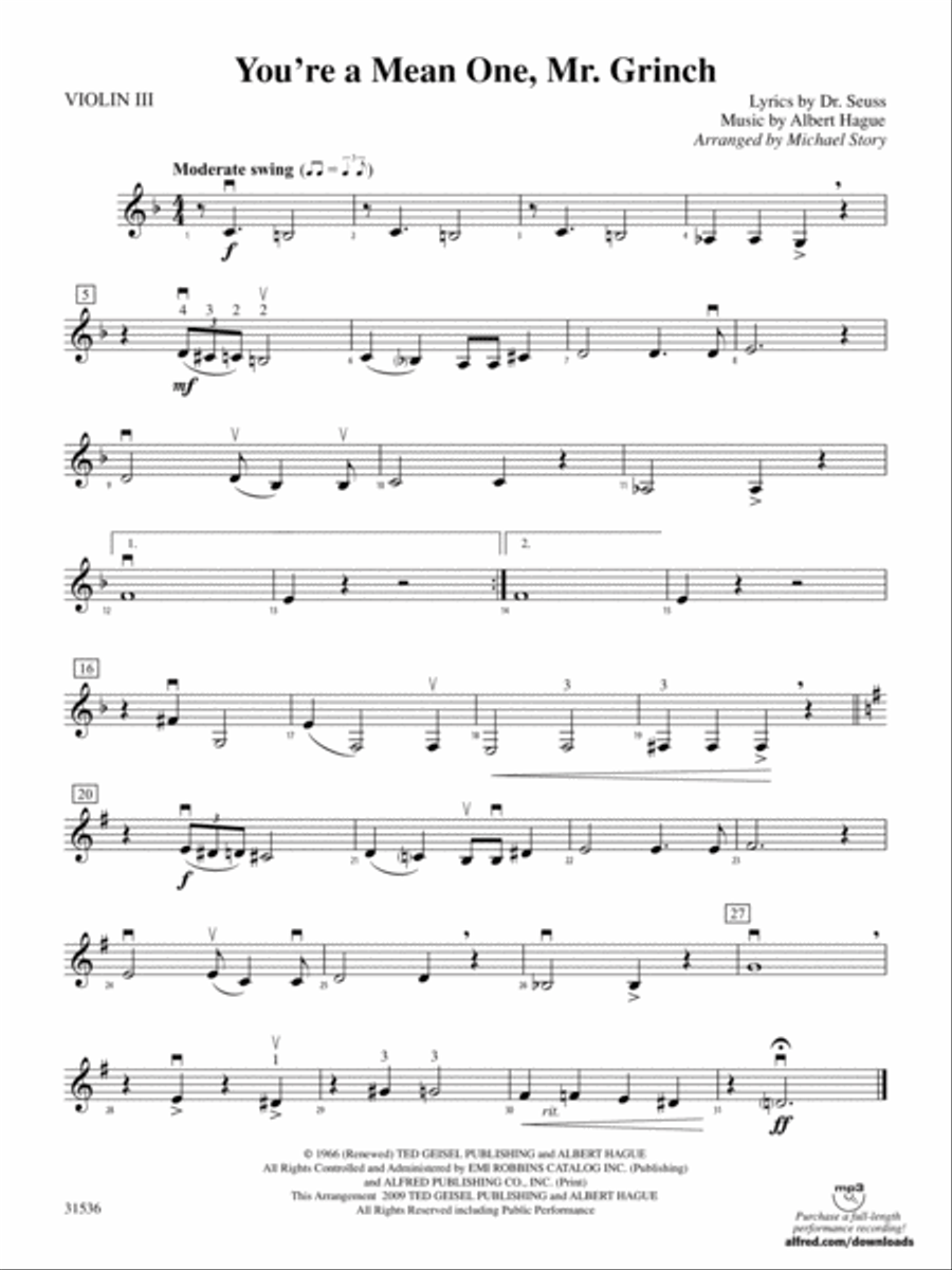 You're a Mean One, Mr. Grinch: 3rd Violin (Viola [TC]) String Orchestra scores gallery preview page 1