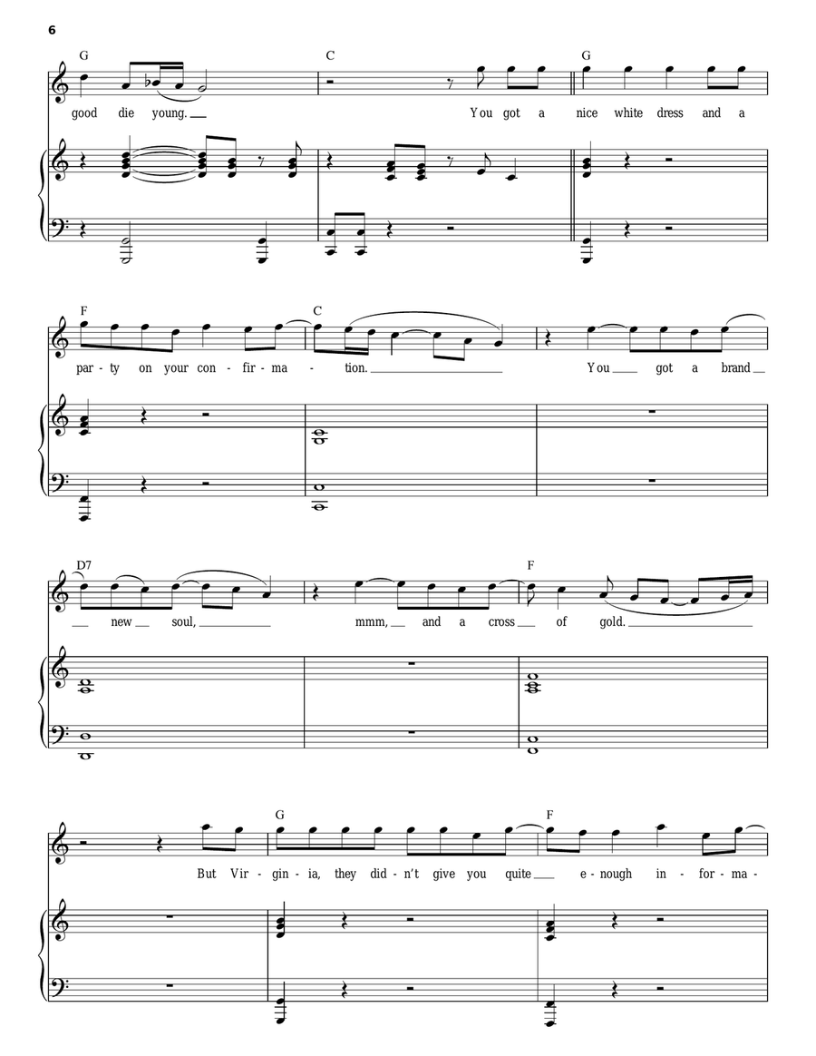 Only The Good Die Young Piano, Vocal scores gallery preview page 6