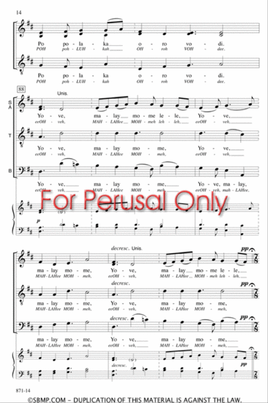 Yove, Malay Mome - SATB Octavo 4-Part scores gallery preview page 13