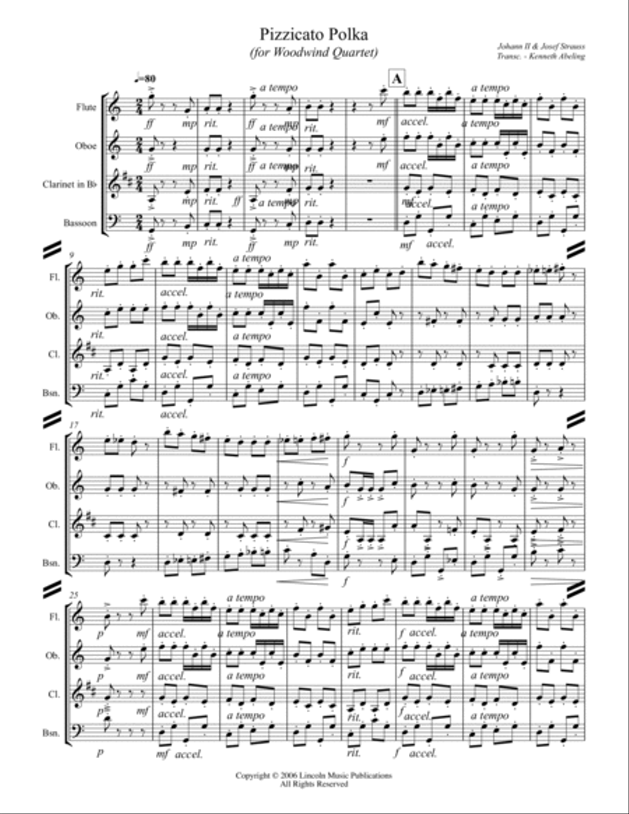 Strauss II – Pizzicato Polka (for Woodwind Quartet) Woodwind Quartet scores gallery preview page 2