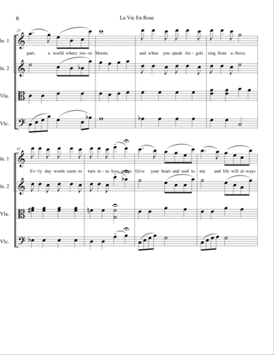 La Vie En Rose La Vie En Rose String Quartet scores gallery preview page 6