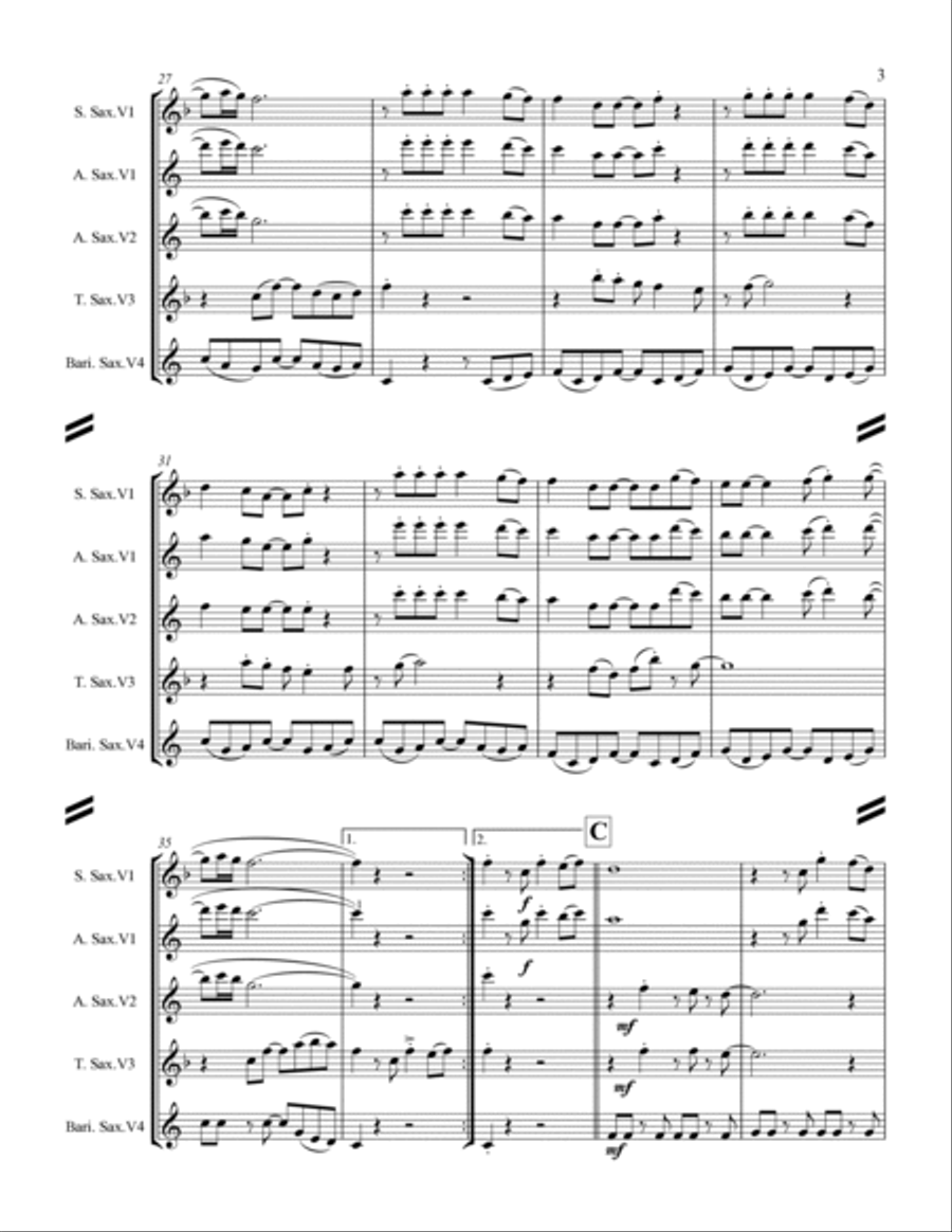 Feliz Navidad Saxophone Quartet scores gallery preview page 4