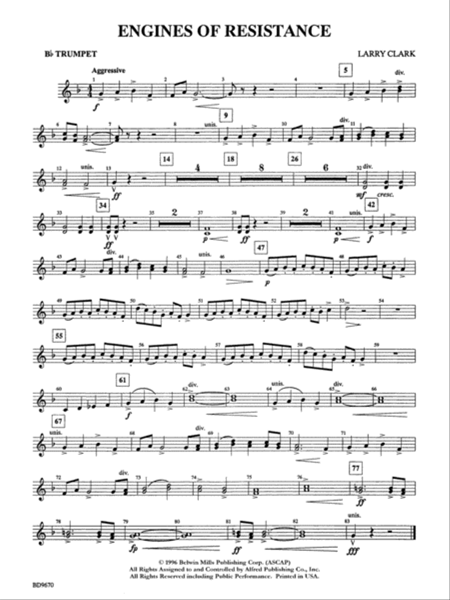 Engines of Resistance: 1st B-flat Trumpet Concert Band scores gallery preview page 1