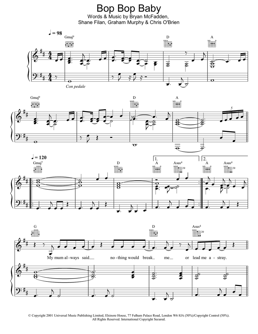 Bop Bop Baby Piano, Vocal, Guitar scores gallery preview page 1
