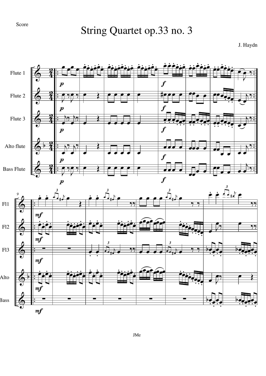 Joseph Haydn. String Quartet in C major 'The Bird', Op 33 No