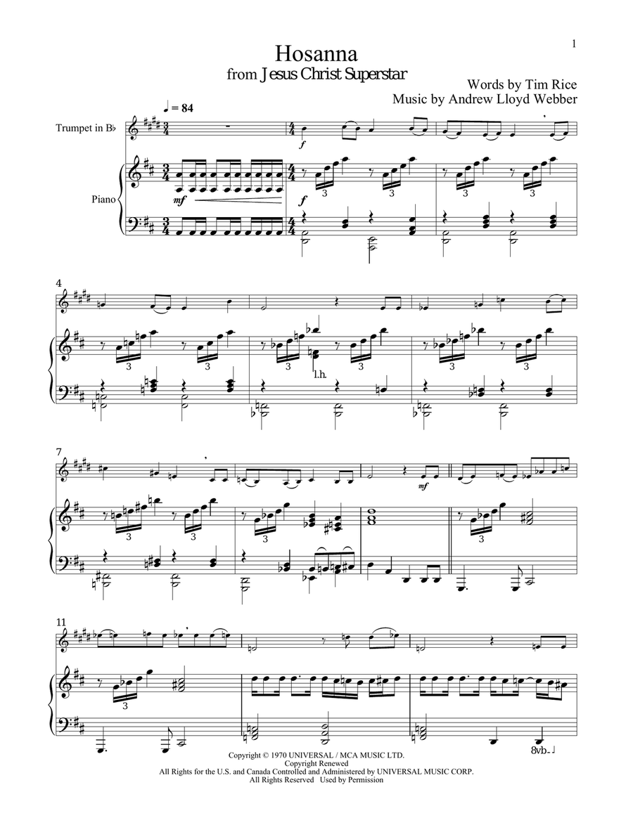 Hosanna (from Jesus Christ Superstar) Trumpet Solo scores gallery preview page 1