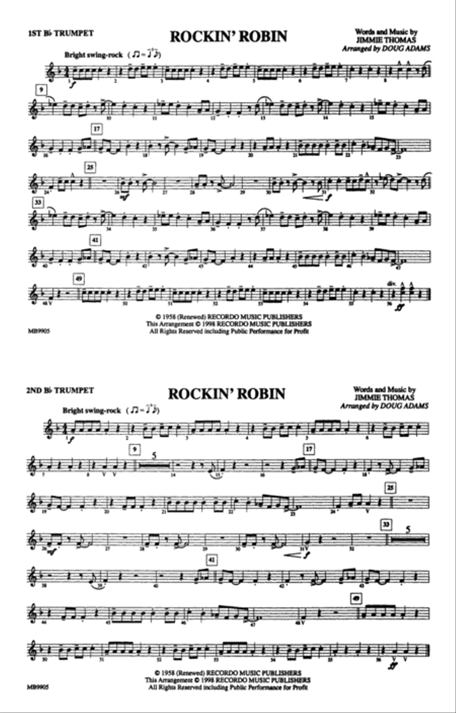 Rockin' Robin: 1st B-flat Trumpet Marching Band scores gallery preview page 1