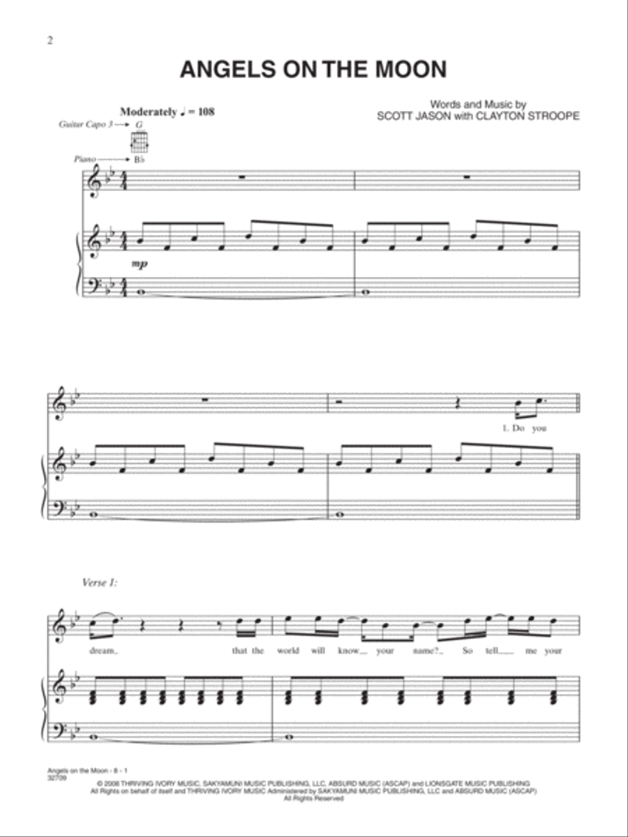 Angels on the Moon Piano, Vocal, Guitar scores gallery preview page 1