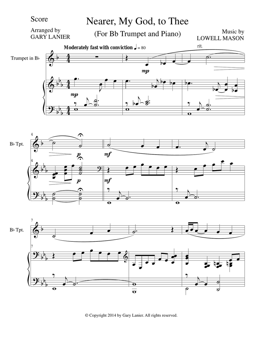 NEARER, MY GOD, TO THEE (Bb Trumpet Piano and Trumpet Part) Trumpet Solo scores gallery preview page 1