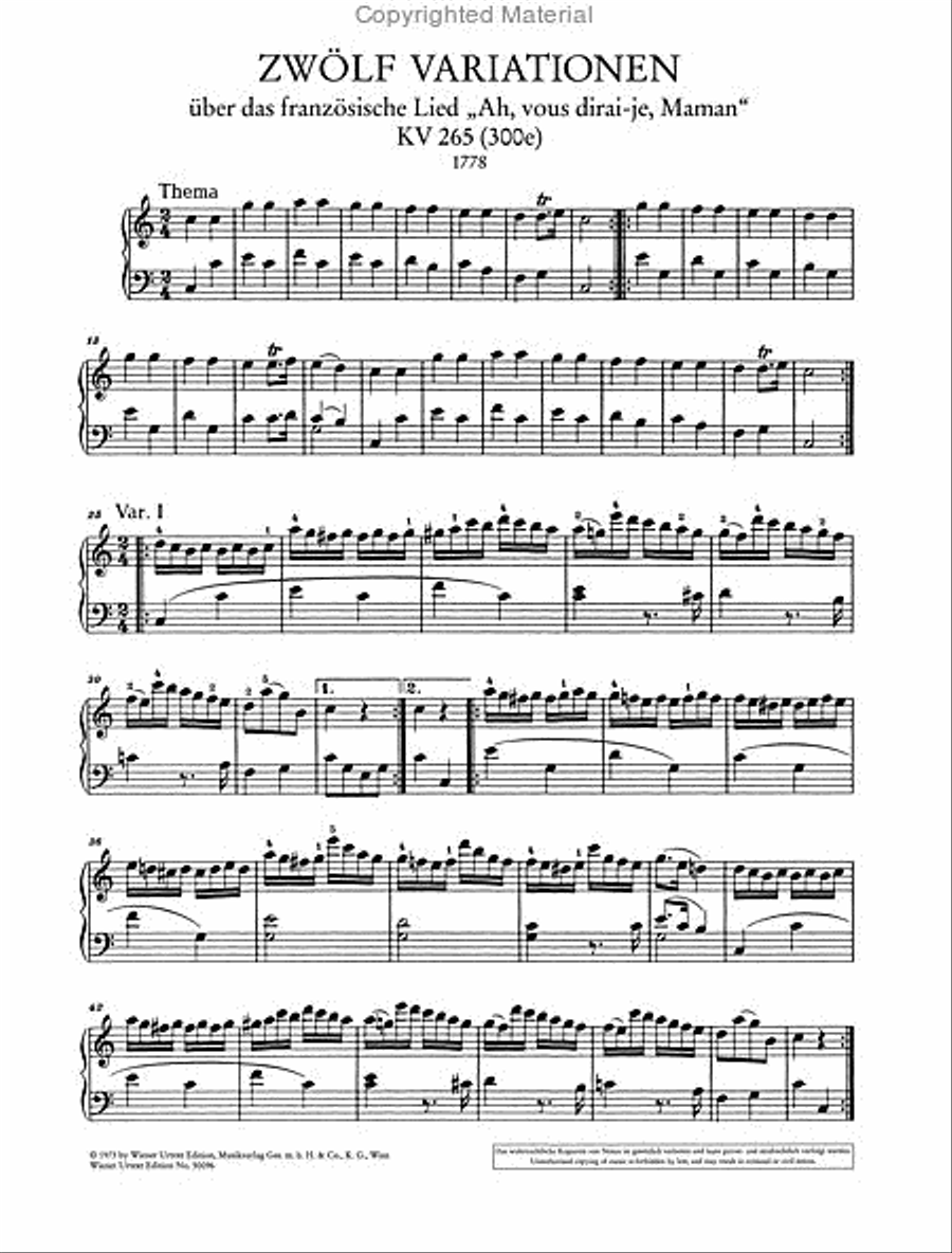 12 Variations on "Ah, vous dirai-je, Maman" K265 (300e)