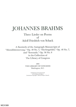 Three lieder on poems of Adolf Friedrich Schack
