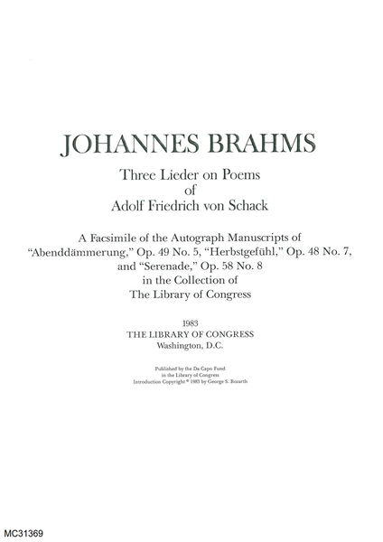 Three lieder on poems of Adolf Friedrich Schack