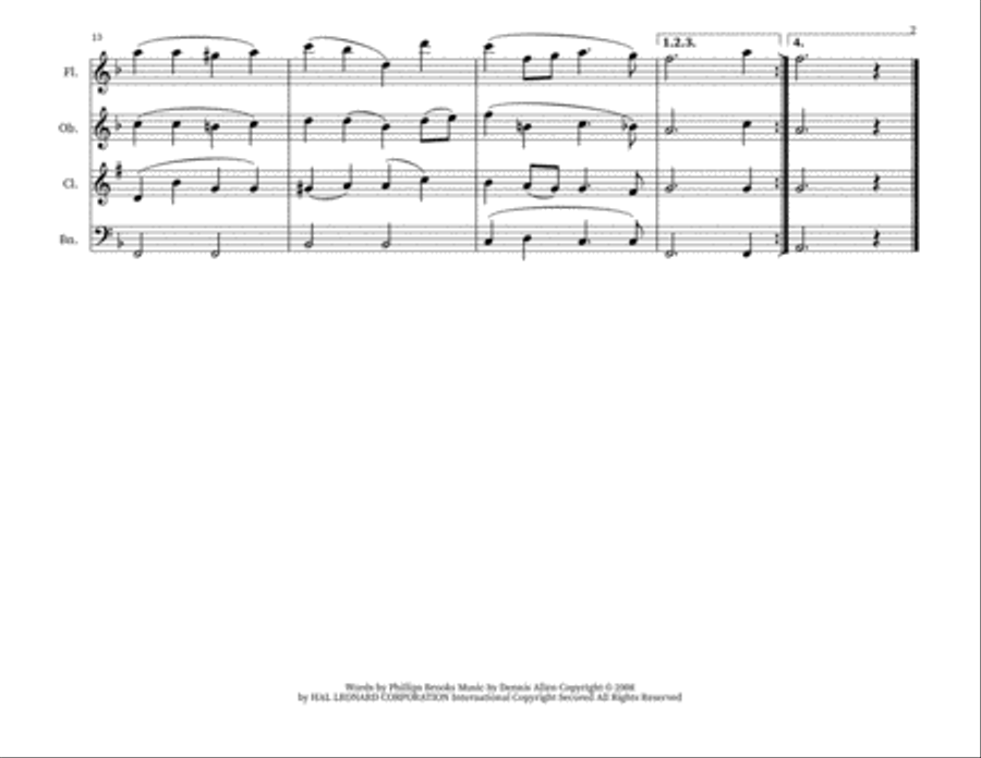 O Little Town Of Bethlehem Woodwind Quartet scores gallery preview page 2
