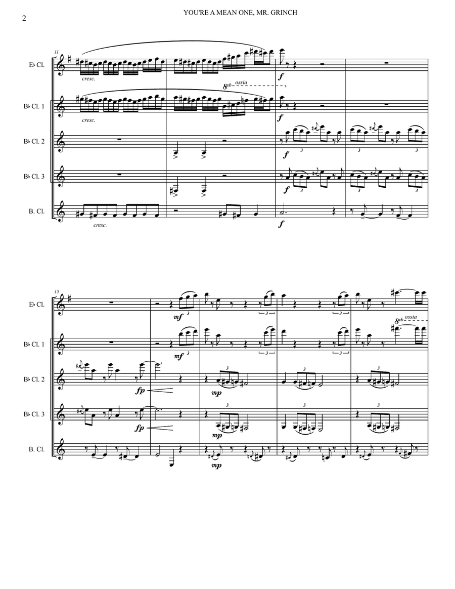 You're A Mean One, Mr. Grinch Clarinet Quartet scores gallery preview page 3