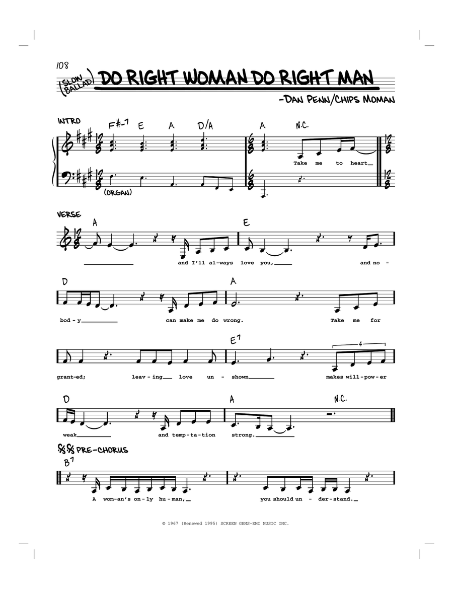 Do Right Woman, Do Right Man Piano scores gallery preview page 1