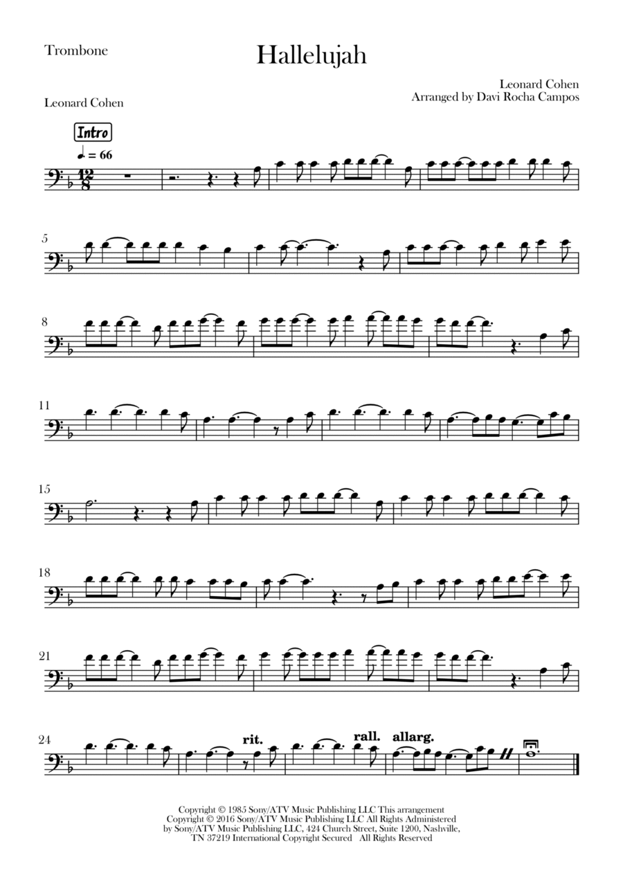 Hallelujah Trombone Solo scores gallery preview page 1