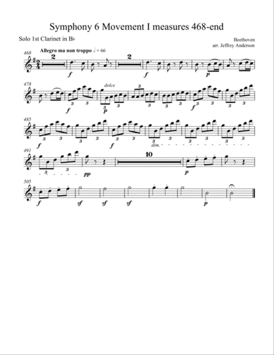 Beethoven Symphony 6 Movement I Clarinet Solo Arrangement Woodwind Ensemble scores gallery preview page 4