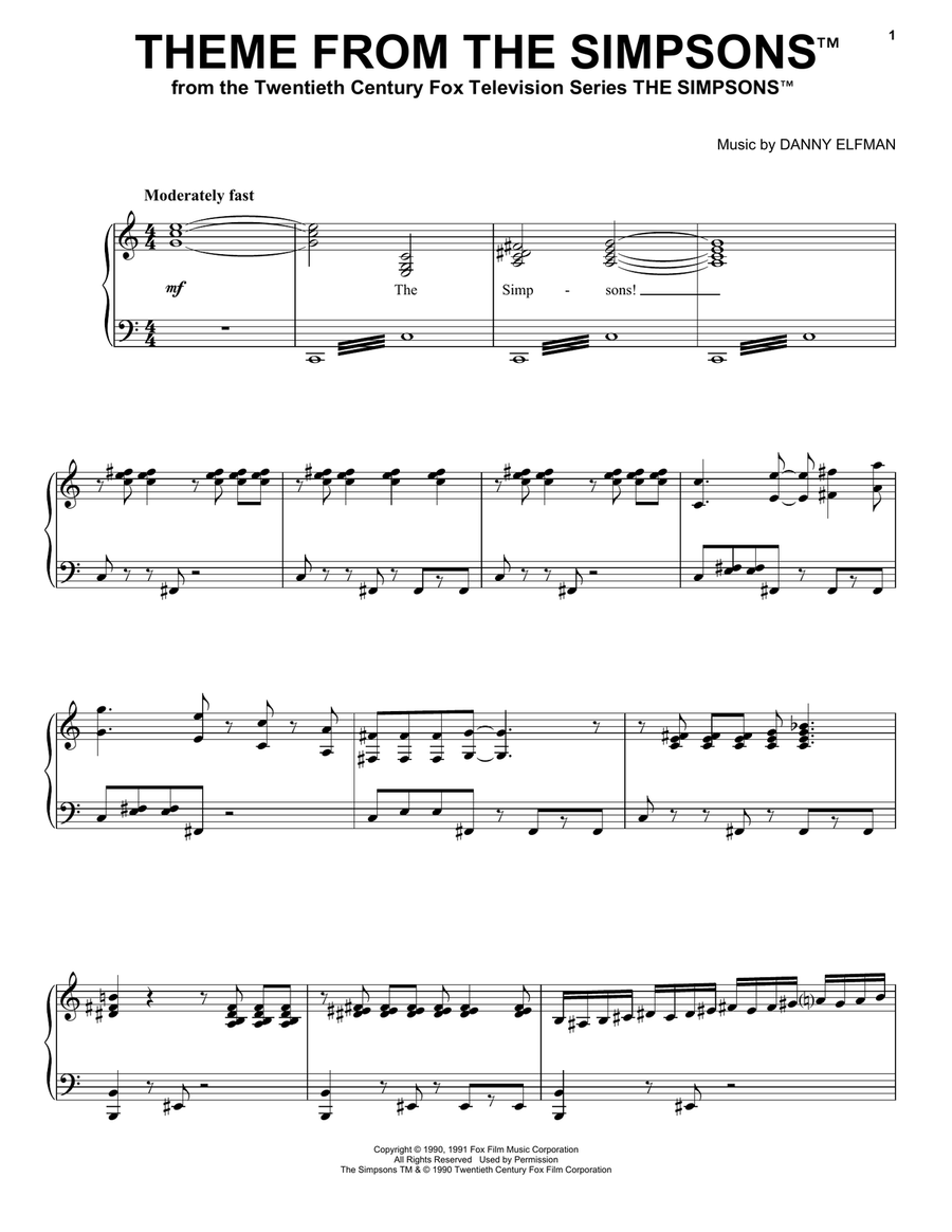 Theme From The Simpsons Piano Solo scores gallery preview page 1