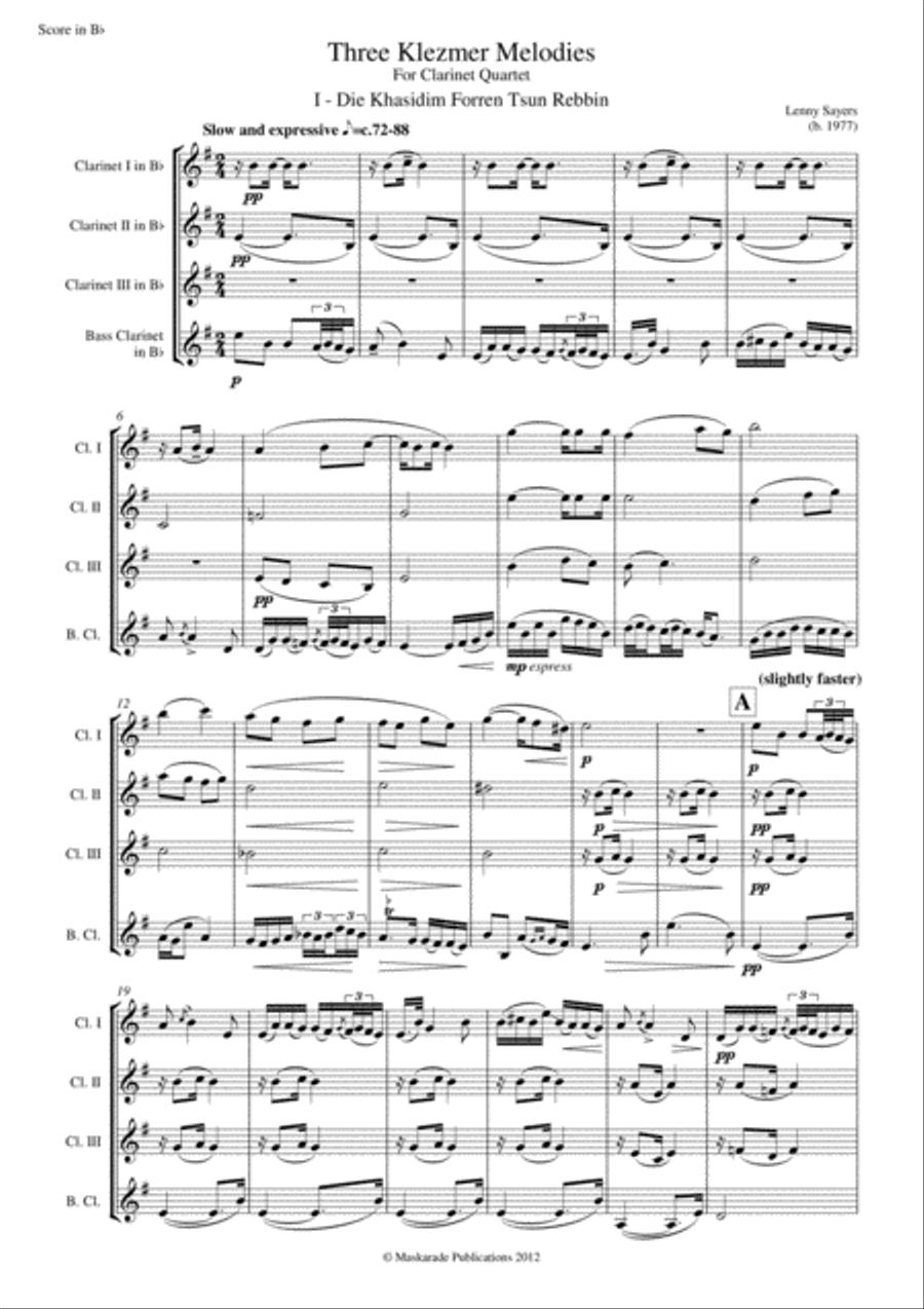 Three Klezmer Melodies Bass Clarinet scores gallery preview page 2
