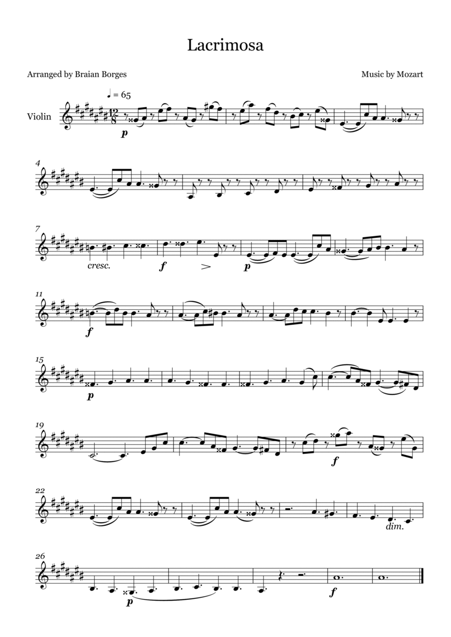 Lacrimosa in C# Major - For Violin image number null