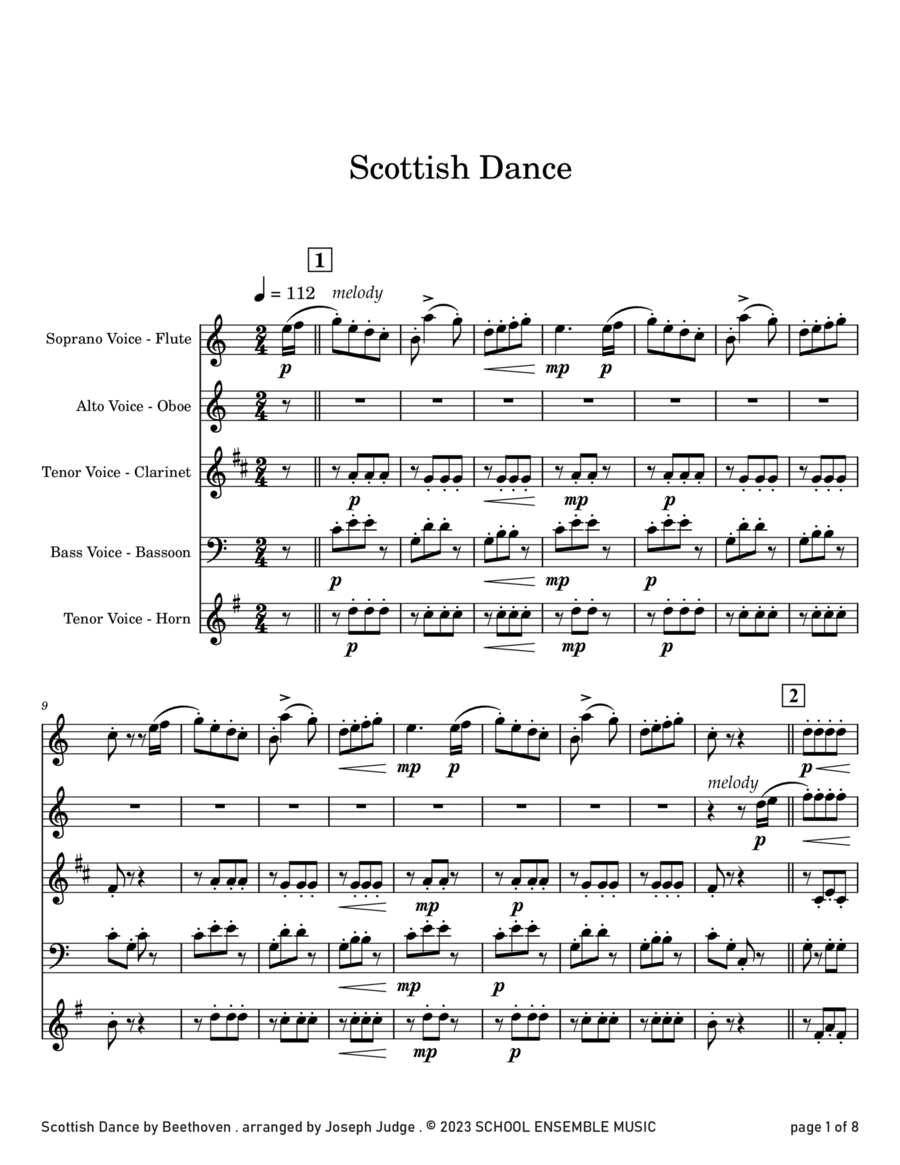 Scottish Dance by Beethoven for Woodwind Quartet in Schools Woodwind Quartet scores gallery preview page 1