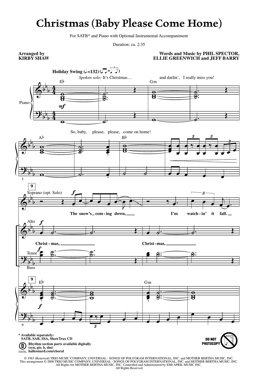 Christmas (Baby Please Come Home) 4-Part scores gallery preview page 1