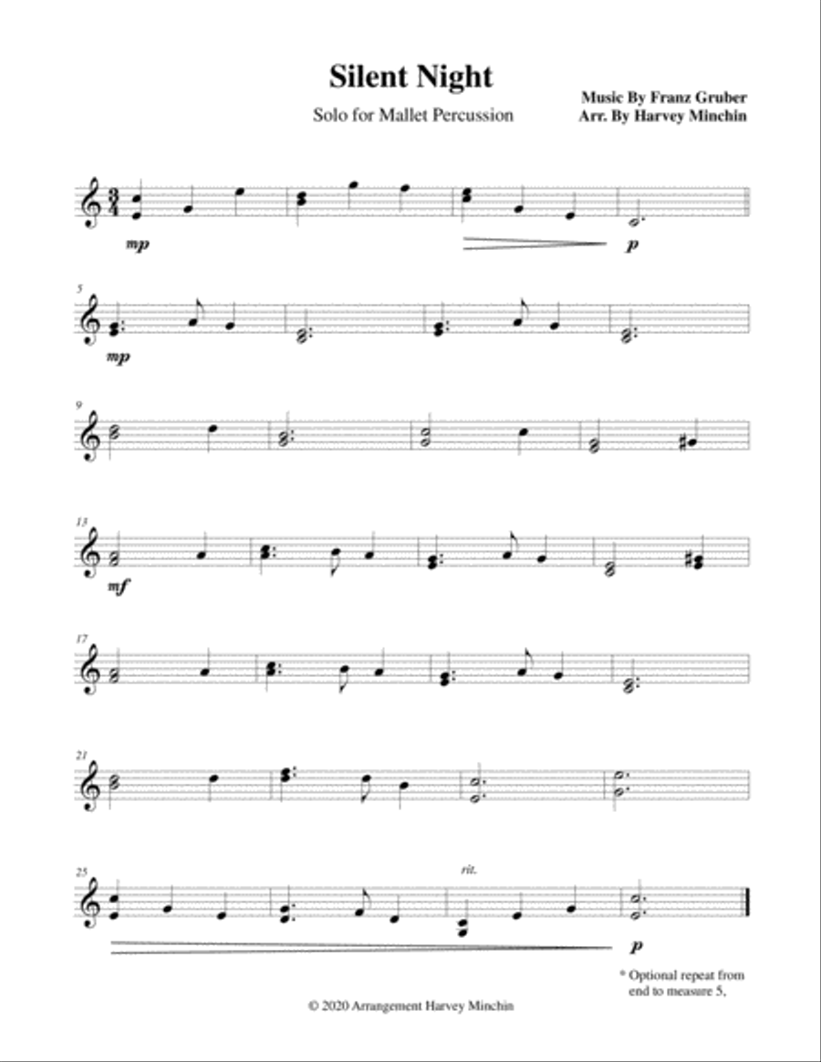 Silent Night for Solo Mallet Percussion Percussion Ensemble scores gallery preview page 1