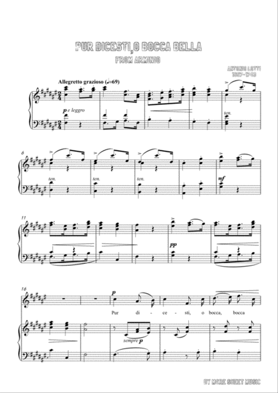 Lotti-Pur dicesti,o bocca bella in F sharp Major,for Voice and Piano Voice Solo scores gallery preview page 3