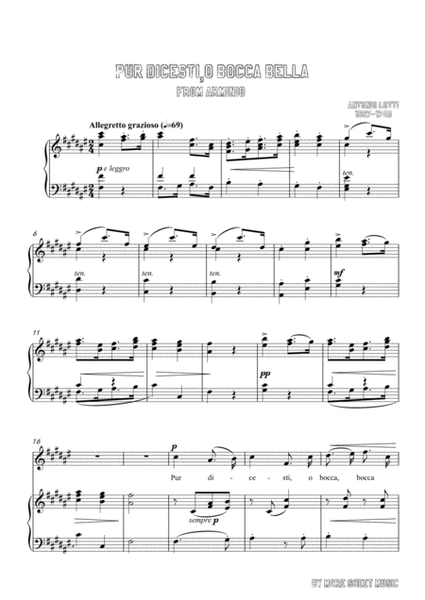 Lotti-Pur dicesti,o bocca bella in F sharp Major,for Voice and Piano image number null