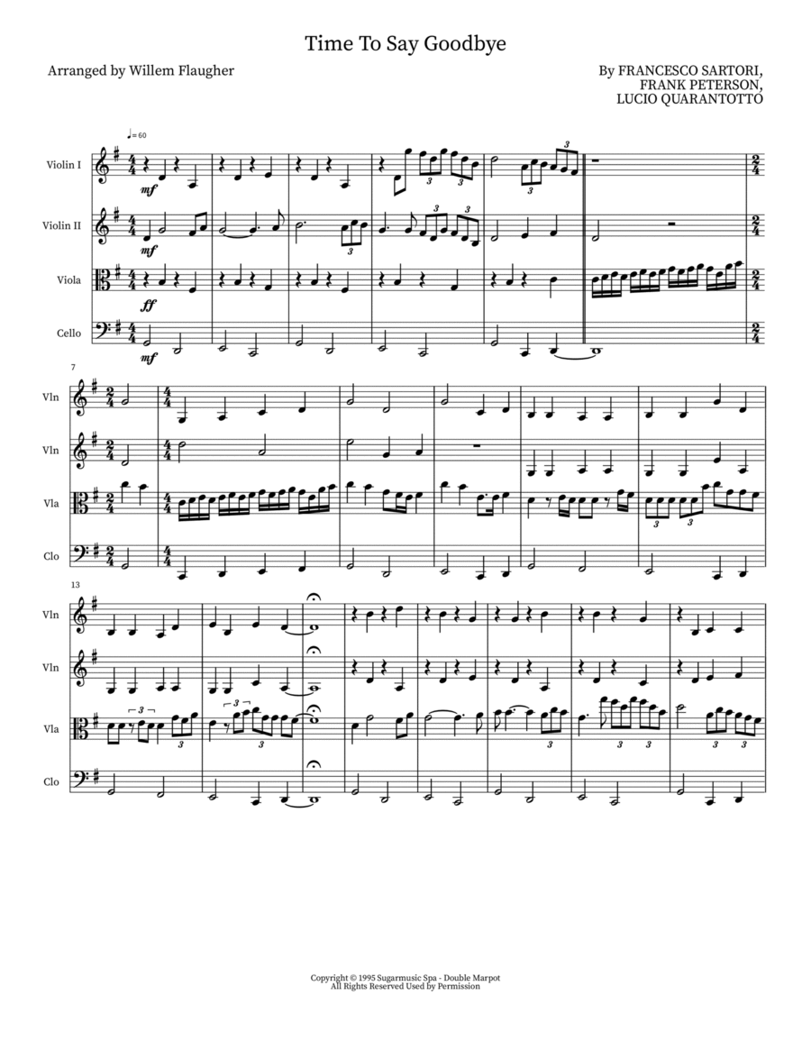 Time To Say Goodbye Small Ensemble scores gallery preview page 1