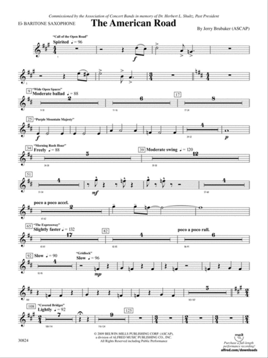 The American Road: E-flat Baritone Saxophone Concert Band scores gallery preview page 1