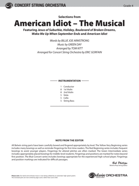 American Idiot -- The Musical, Selections from: Score