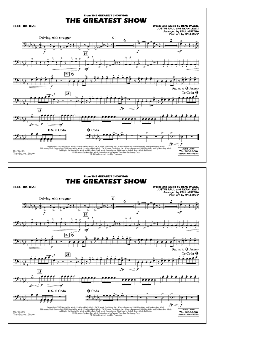 The Greatest Show (arr. Paul Murtha) - Electric Bass Bass Guitar scores gallery preview page 1