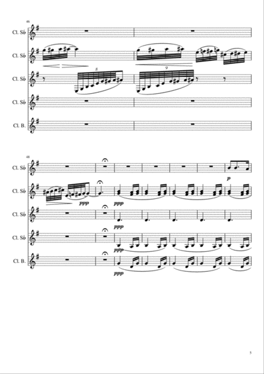 'Song to the Moon' from opera Rusalka. A. Dvorák. Clarinet Quintet Arragement Clarinet Quintet scores gallery preview page 5