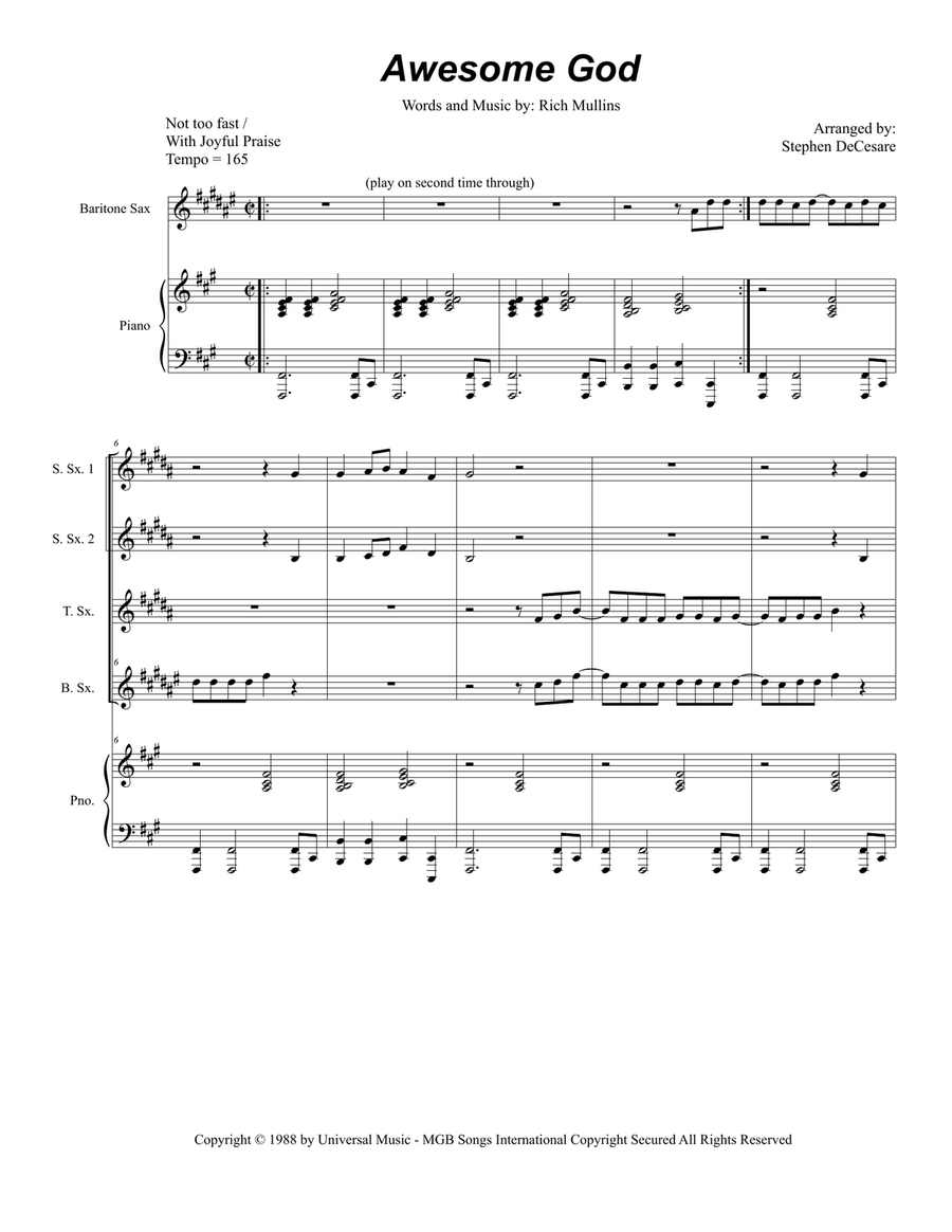 Awesome God Saxophone Quintet scores gallery preview page 1