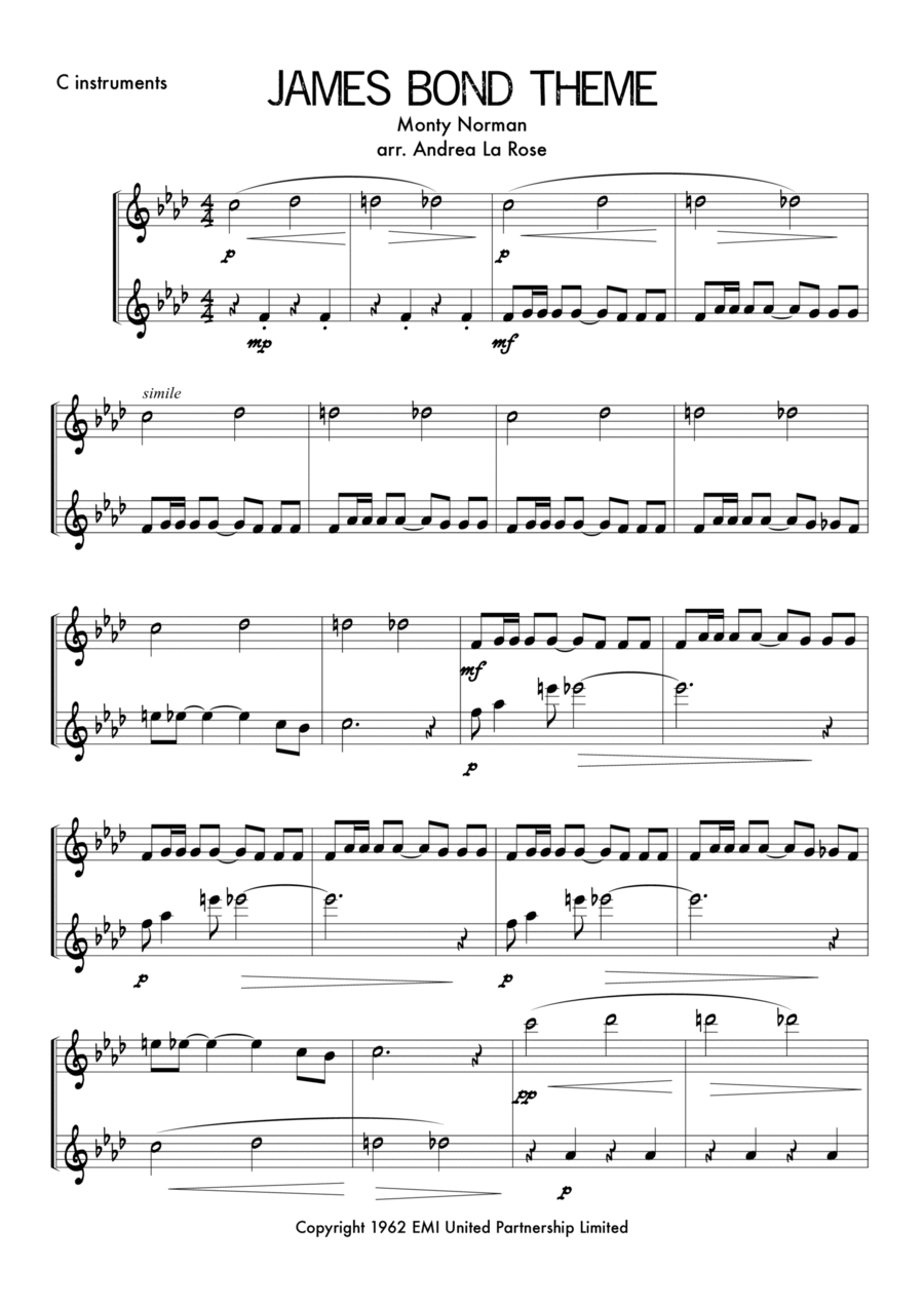 James Bond Theme C Instrument scores gallery preview page 1