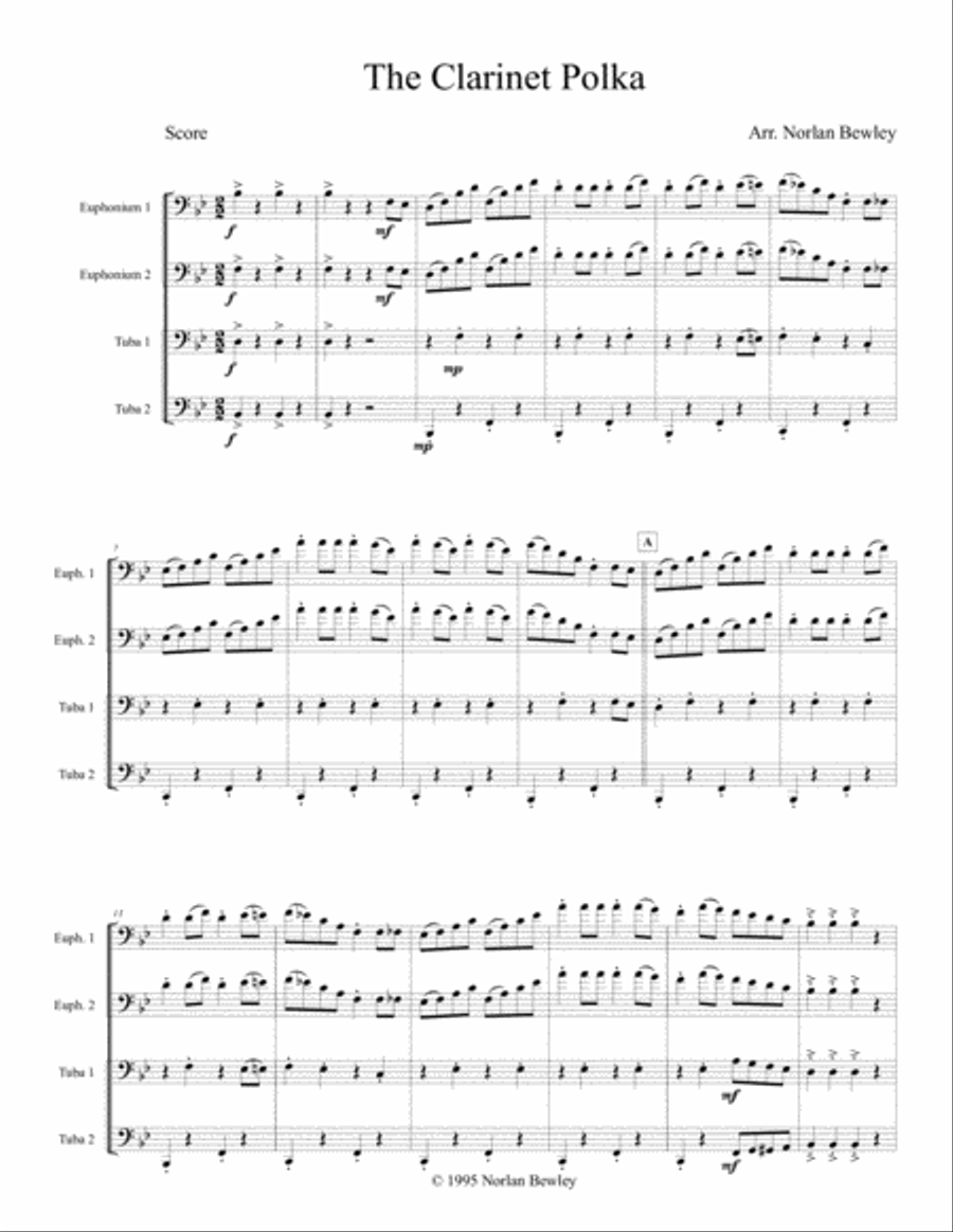 Clarinet Polka - Tuba/Euphonium Quartet Clarinet Quartet scores gallery preview page 1