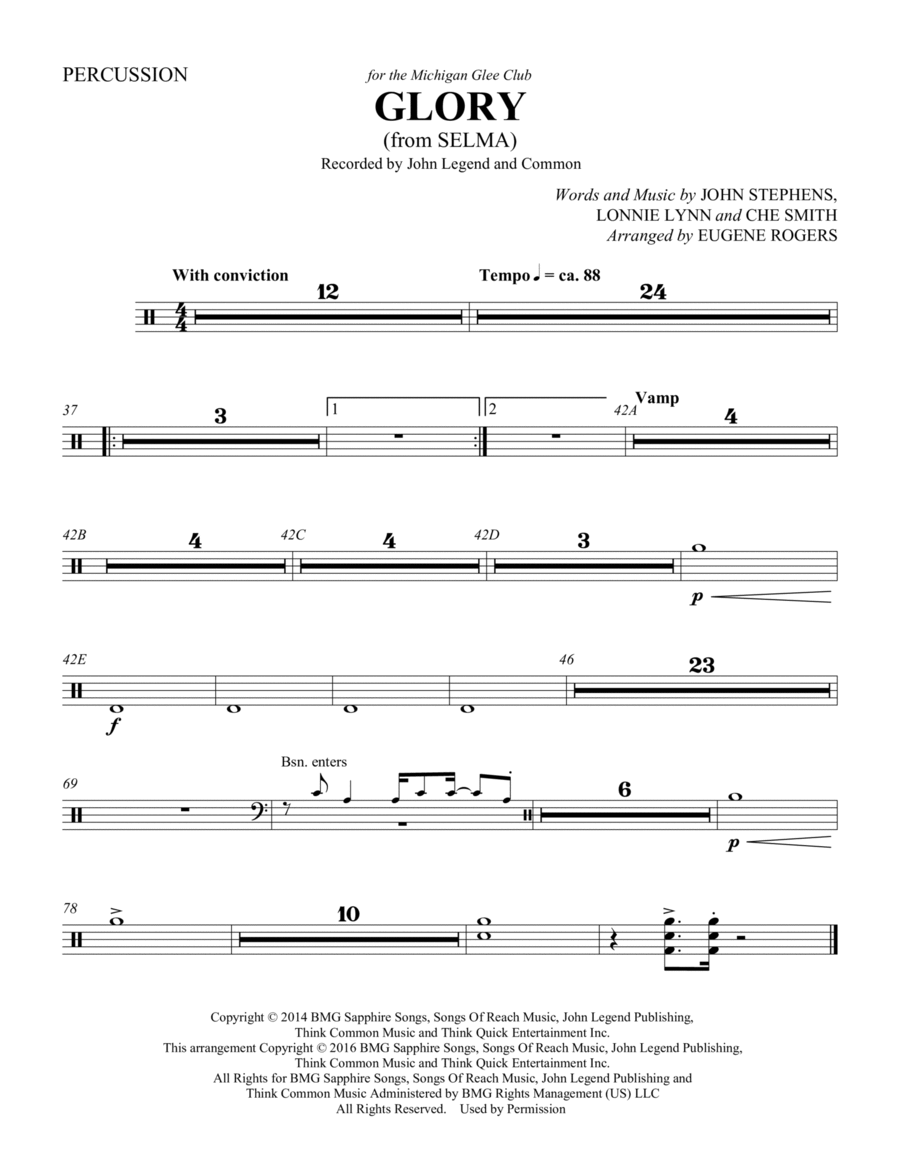 Glory (from Selma) (arr. Eugene Rogers) - Percussion Choir scores gallery preview page 1