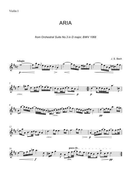 J. S. Bach - ARIA from Orchestral Suite No.3 in D major, BWV 1068 - String Quartet image number null