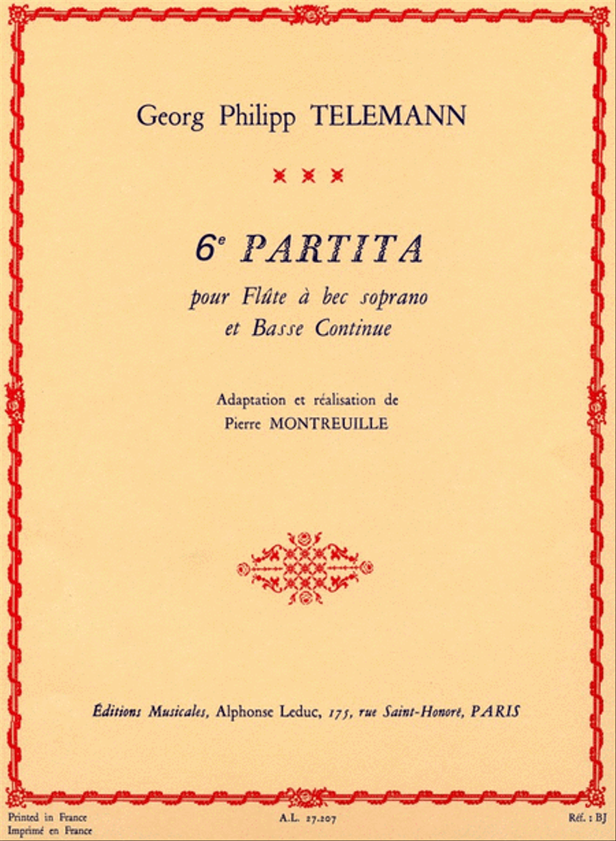 Partita No.6 (recorder & Continuo) Recorder scores gallery preview page 1