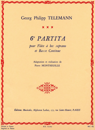 Book cover for Partita No.6 (recorder & Continuo)